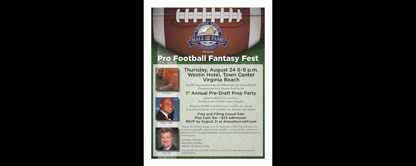 Virginia Sports Hall of Fame Pro Football Fantasy Fest - Thursday, August 24, 6-9 PM @ The Westin