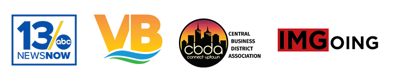 Logo list of 13 news, virginia beach, cbda, and imgoing
